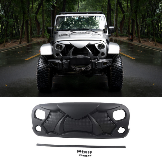 Front Cobra Grille Grid Grill Compatible With Jeep Wrangler Rubicon Sahara Sport JK 2007-2017, Matte Black