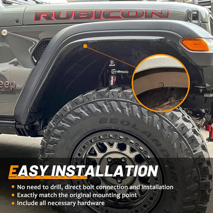 Rear Fender Liner Fender Trim Extension Protector for 2018-2023 Jeep Wrangler JL JLU 4 Pcs