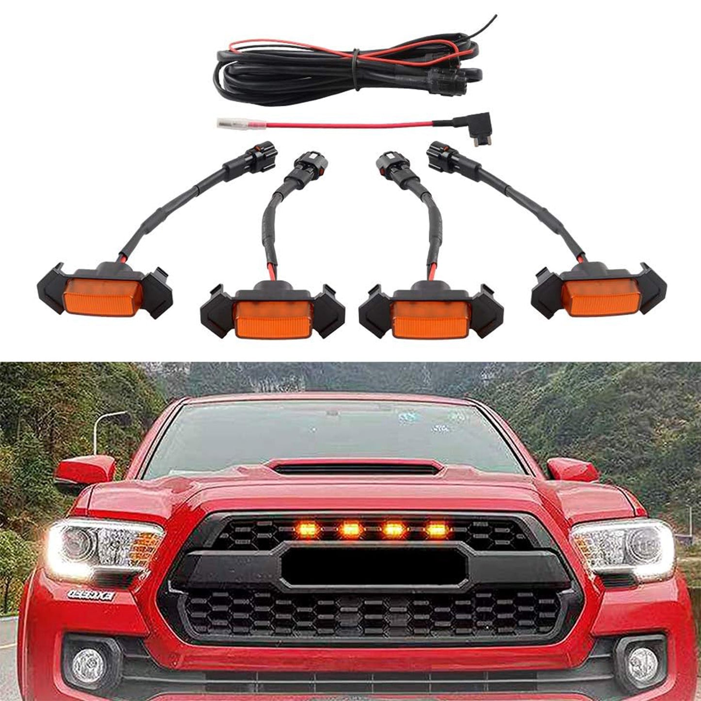 Amber Lights with Fuse for 2016-2018 Aftermarket Toyota Tacoma TRD PRO Grille (Amber Shell with Amber Light,4units,)