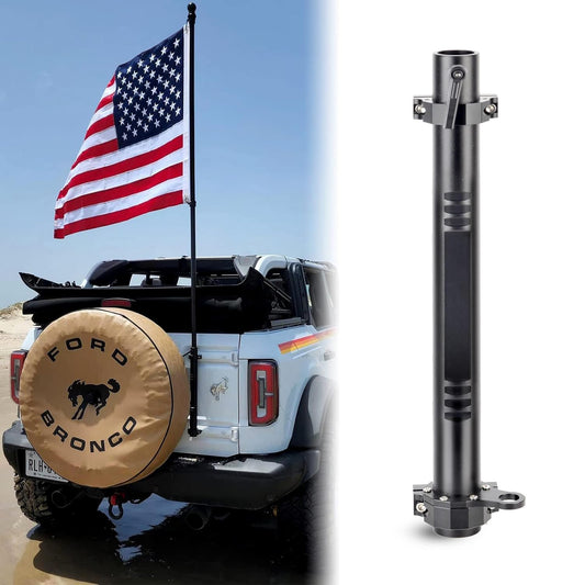 Antenna Mount & Tailgate Hinge Mount Single Flag Compatible with Ford Bronco 2021 2022, Aluminum, No Drilling(Black)