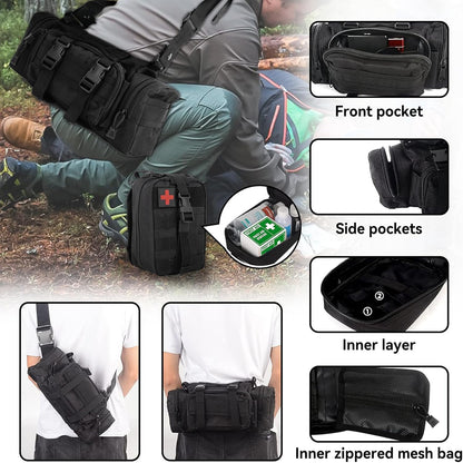 Universal Vehicle Seat Back Organizer with Molle Panel and 5 Detachable Pouches - Includes Waist Pack, Medical Kit, and Tool Pouches for Enhanced Organization