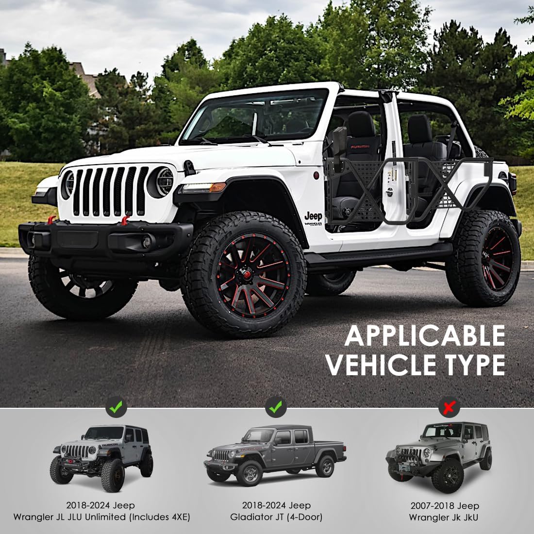 Durable Tube Doors for 2018-2024 Jeep Wrangler JL, JLU & Gladiator JT 4XE: Safari-Style Half Doors with Integrated Side View Mirror for Off-Road Adventures