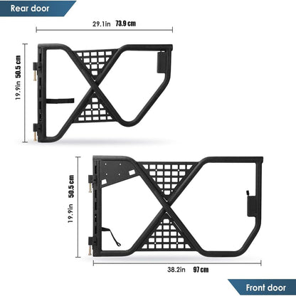 Durable Tube Doors for 2018-2024 Jeep Wrangler JL, JLU & Gladiator JT 4XE: Safari-Style Half Doors with Integrated Side View Mirror for Off-Road Adventures