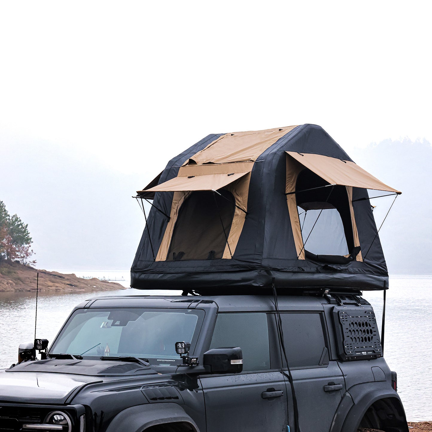 New Design 4x4 Offroad Car Roof Top Tent Amphibious Inflatable Tent With Ladder For Camping( With Ladder, Two Tone Style, Khaki & Black)