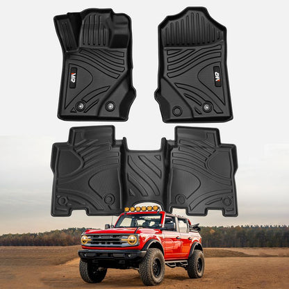 Floor Mats for Ford Bronco 4-Door  2024 2023 2022 2021(Not Fit Bronco Sport) TPE All Weather Protector Custom Fit Car Floor Liners, 1st & 2nd Row, 3pcs Black