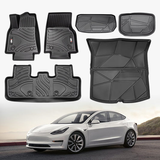 MKR Floor Mats & Cargo Liners for Tesla Model Y 5-Seat  2021-2022-100% Eco-Friendly - All Weather TPE Cargo Liner Trunk Accessories, Set of 6 Mats (Not Fit 7-Seat)