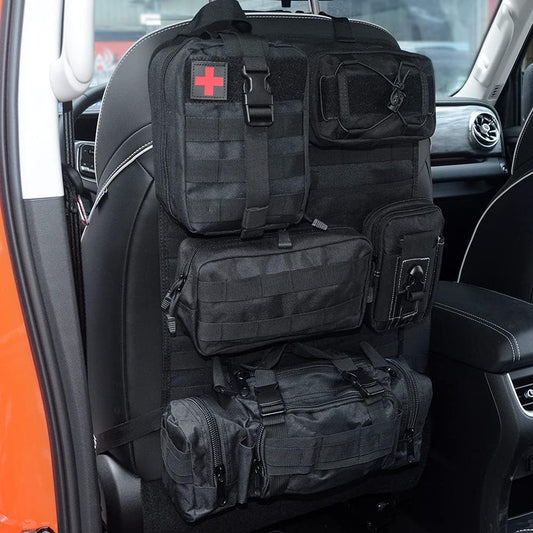 Universal Tactical Vehicle Back Seat Organizer with 5 Detachable Pouches - Medical, Phone, and Admin Storage Bags with Multi-Pockets