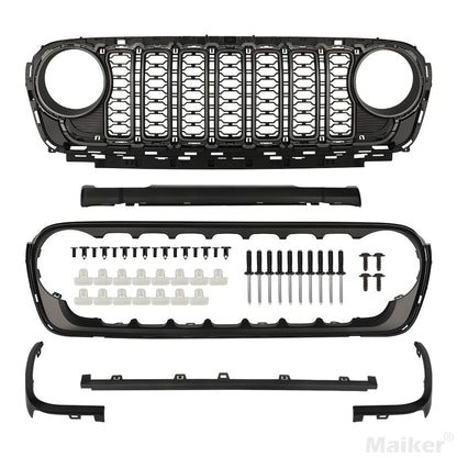 Front Mesh Grille Grid Grill for 2018-2024 Jeep Wrangler Rubicon Sahara Sport JL/JT Without Camera Hole Black Plastic