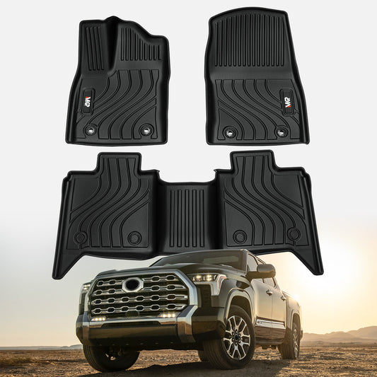 Car Floor Mats for Toyota Tundra 2022 CrewMax Cab, All Weather Custom Fit TPE Floor Liners for Tundra Front&Rear 2 Row Car Mats, Black