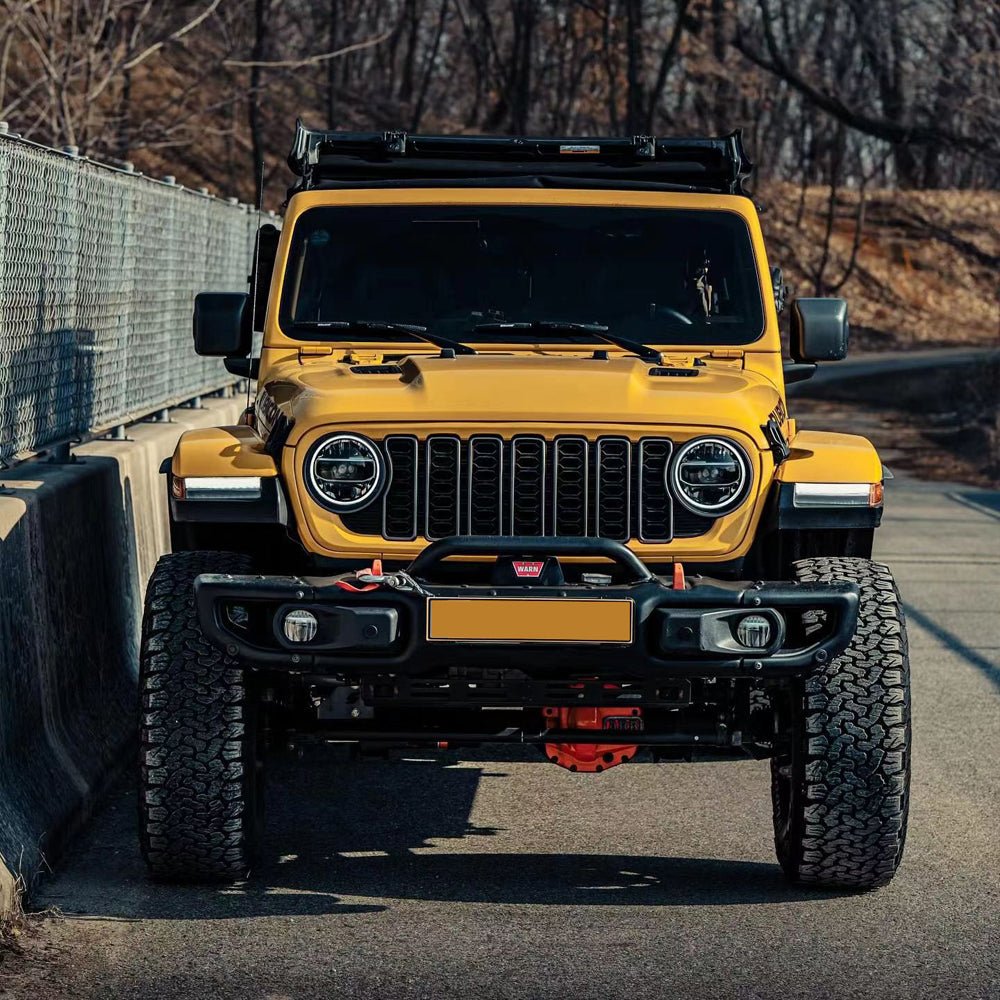 Front Mesh Grille Grid Grill for 2018-2024 Jeep Wrangler Rubicon Sahara Sport JL/JT Without Camera Hole Black Plastic