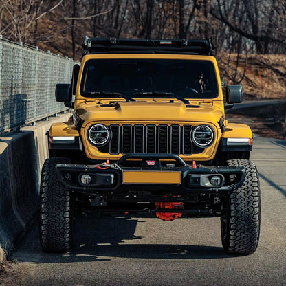 Front Mesh Grille Grid Grill for 2018-2024 Jeep Wrangler Rubicon Sahara Sport JL/JT Without Camera Hole Black Plastic