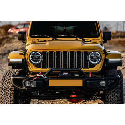 Front Mesh Grille Grid Grill for 2018-2024 Jeep Wrangler Rubicon Sahara Sport JL/JT Without Camera Hole Black Plastic