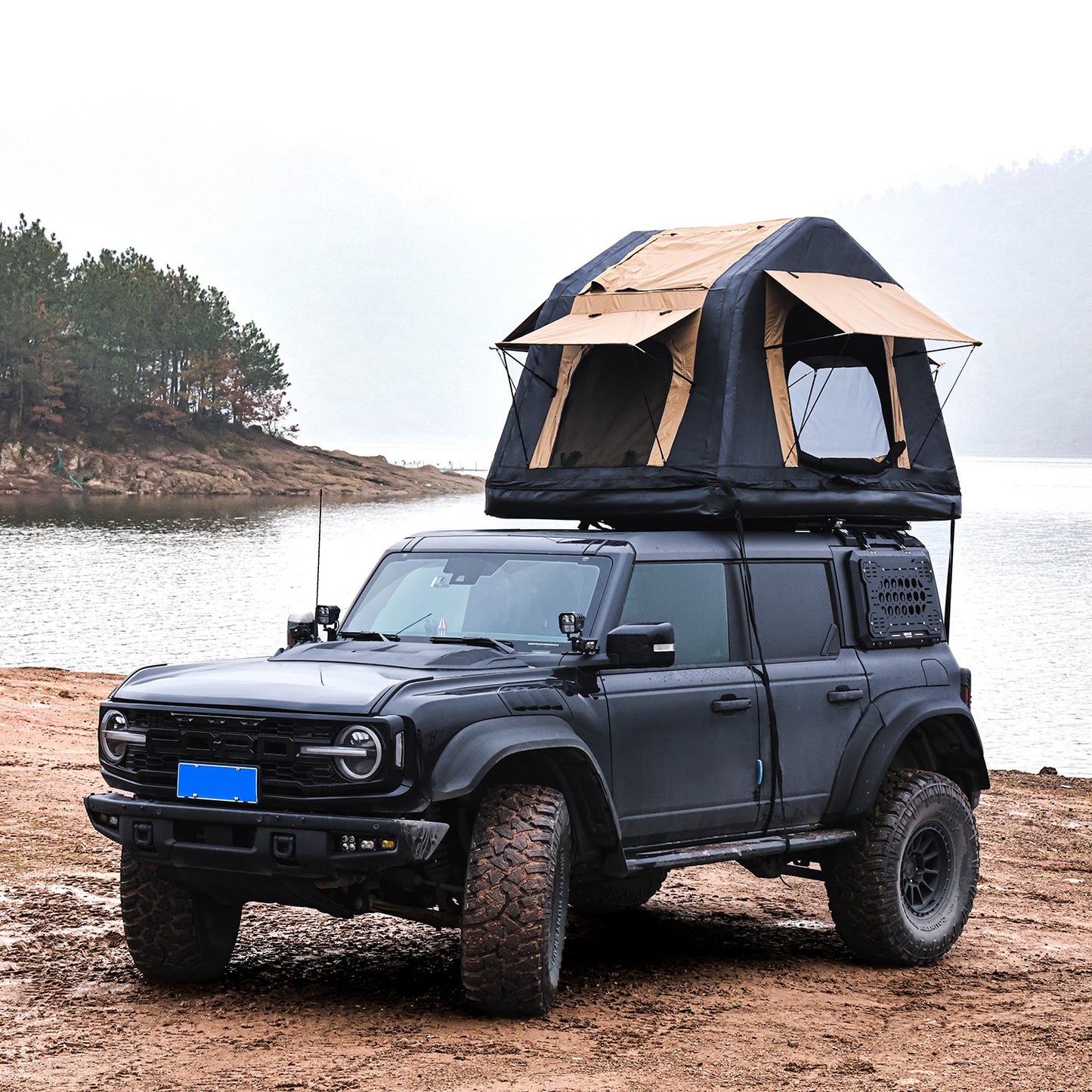 New Design 4x4 Offroad Car Roof Top Tent Amphibious Inflatable Tent With Ladder For Camping( With Ladder, Two Tone Style, Khaki & Black)