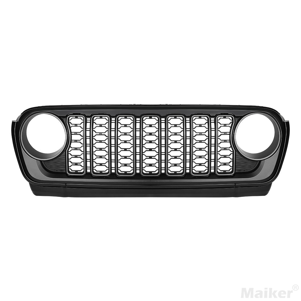 Front Mesh Grille Grid Grill for 2018-2024 Jeep Wrangler Rubicon Sahara Sport JL/JT Without Camera Hole Black Plastic