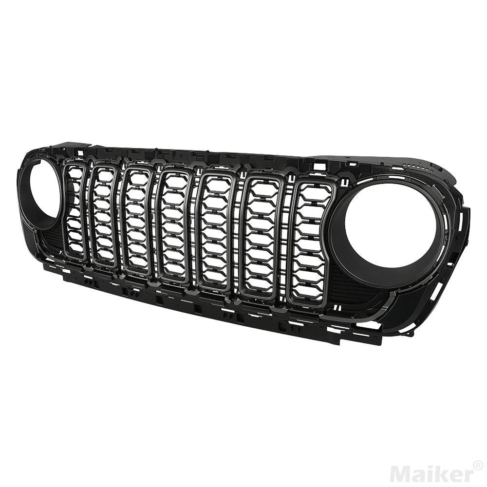 Front Mesh Grille Grid Grill for 2018-2024 Jeep Wrangler Rubicon Sahara Sport JL/JT Without Camera Hole Black Plastic