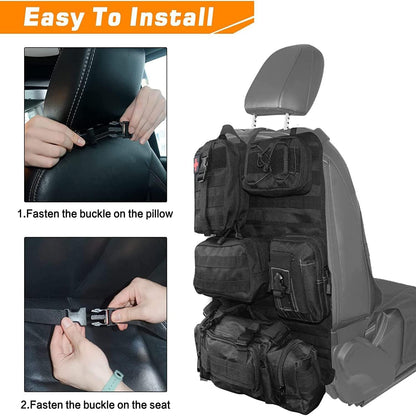 Universal Tactical Vehicle Back Seat Organizer with 5 Detachable Pouches - Medical, Phone, and Admin Storage Bags with Multi-Pockets