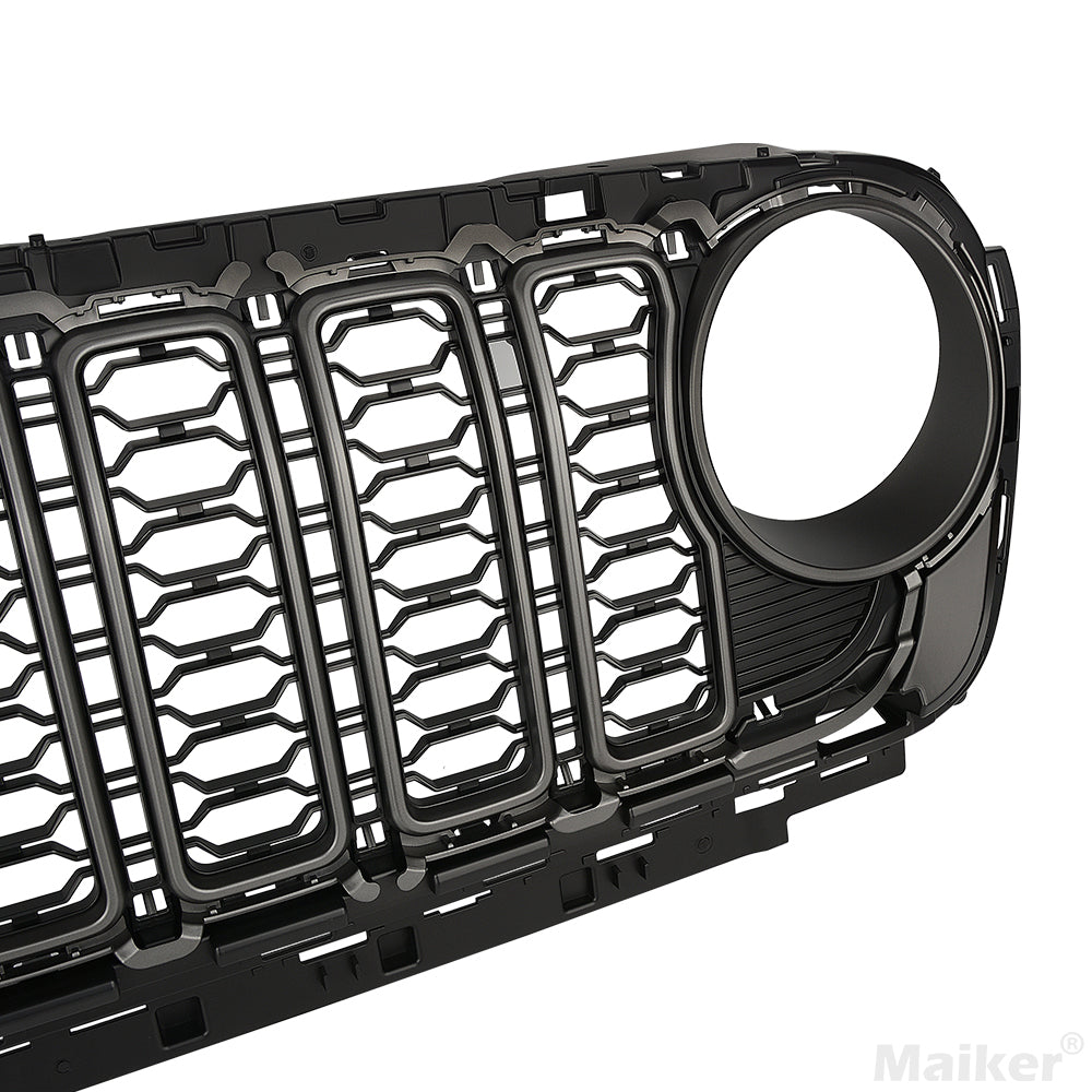 Front Mesh Grille Grid Grill for 2018-2024 Jeep Wrangler Rubicon Sahara Sport JL/JT Without Camera Hole Black Plastic