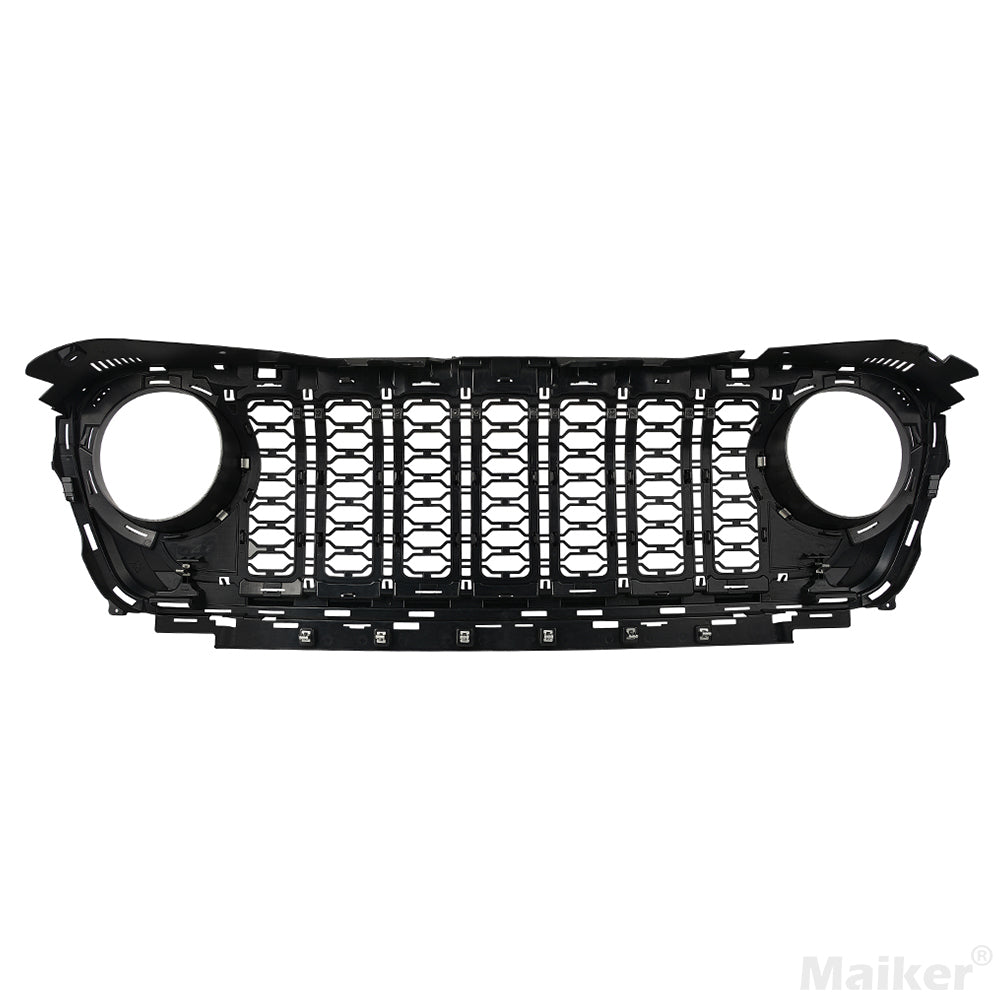 Front Mesh Grille Grid Grill for 2018-2024 Jeep Wrangler Rubicon Sahara Sport JL/JT Without Camera Hole Black Plastic