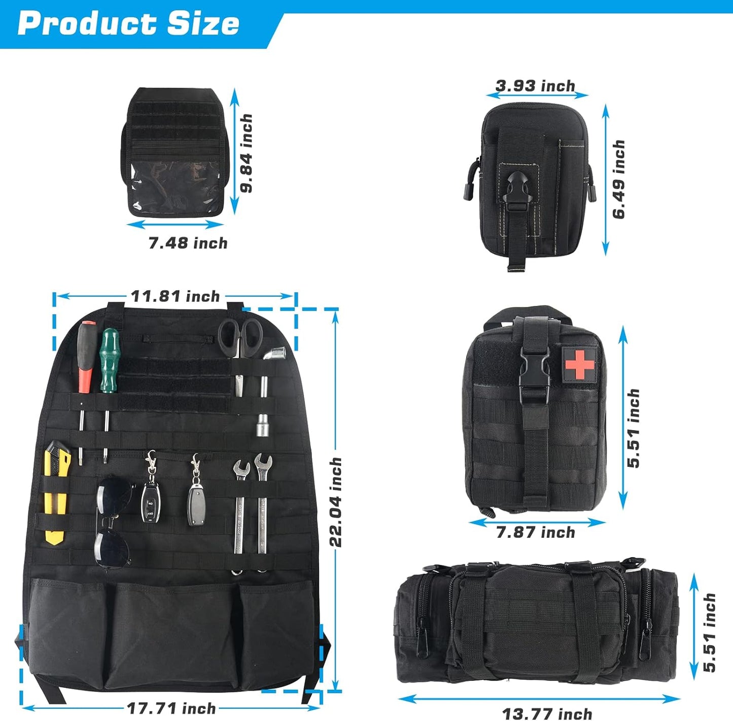 Versatile Tactical Back Seat Organizer with 3 Removable Pouches for Any Vehicle