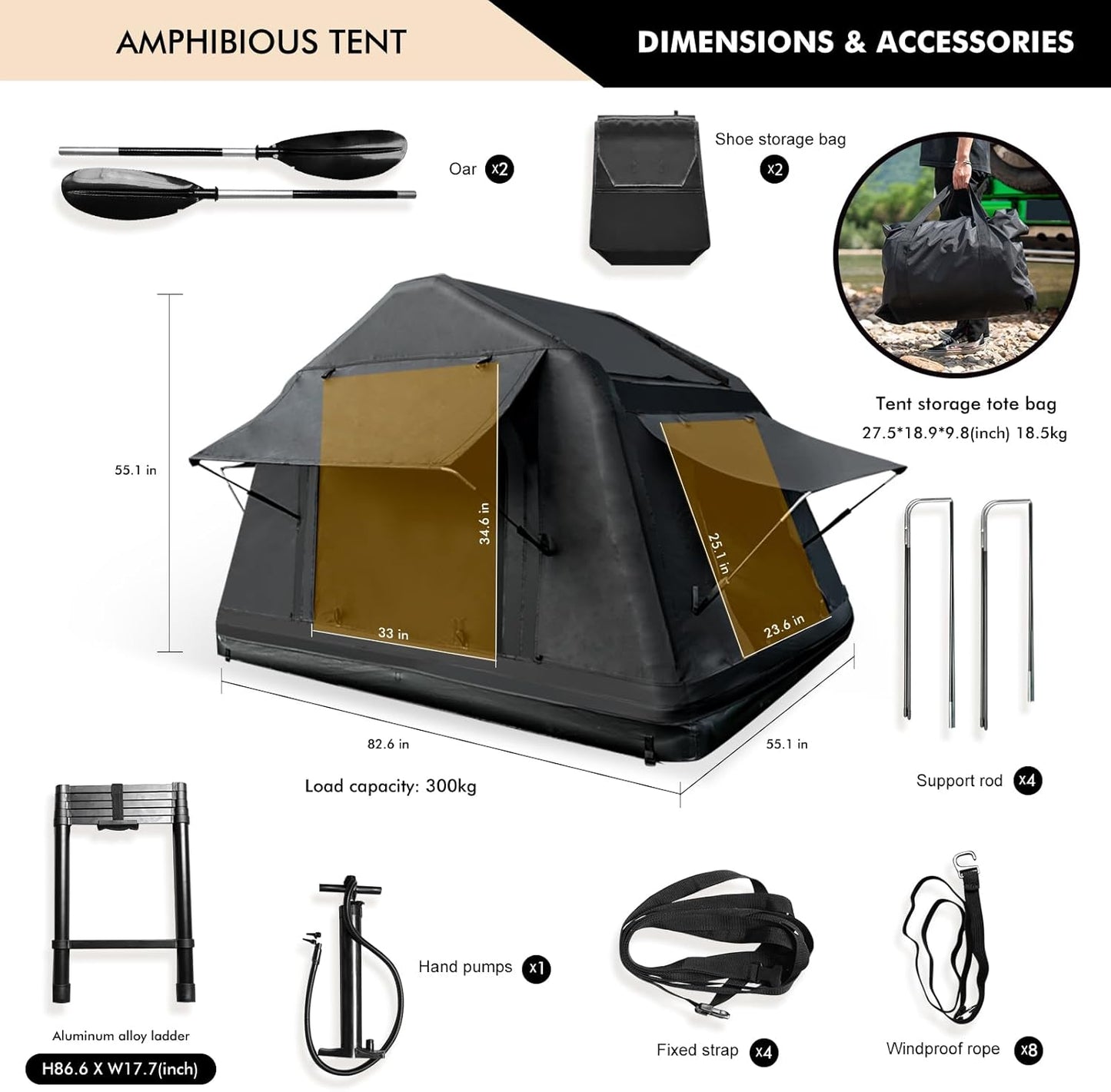 New Design 4x4 Offroad Car Roof Top Tent Amphibious Inflatable Tent With Ladder For Camping