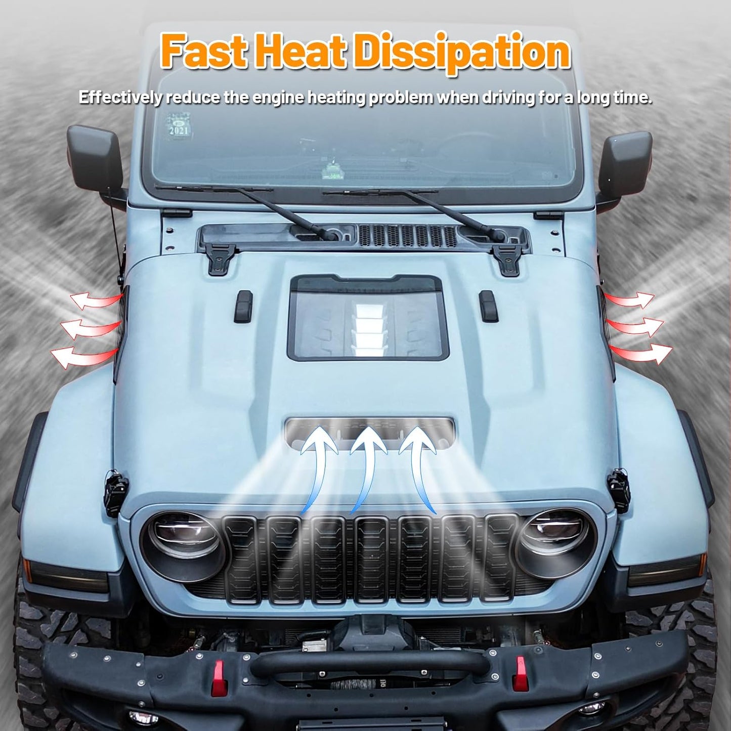 Replacement Hood Vented Heat Dispersion for 2018-2024 Jeep Wrangler JL JLU 2020-2024 Gladiator JT 2/4 Door