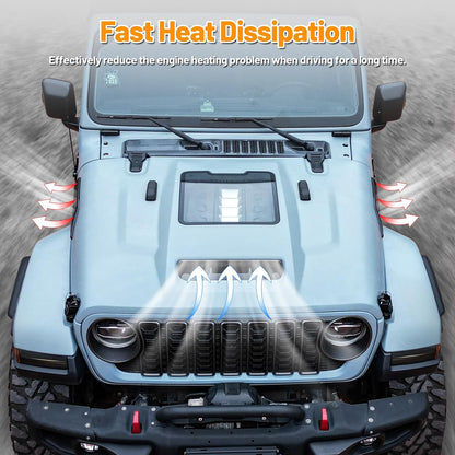 Replacement Hood Vented Heat Dispersion for 2018-2024 Jeep Wrangler JL JLU 2020-2024 Gladiator JT 2/4 Door