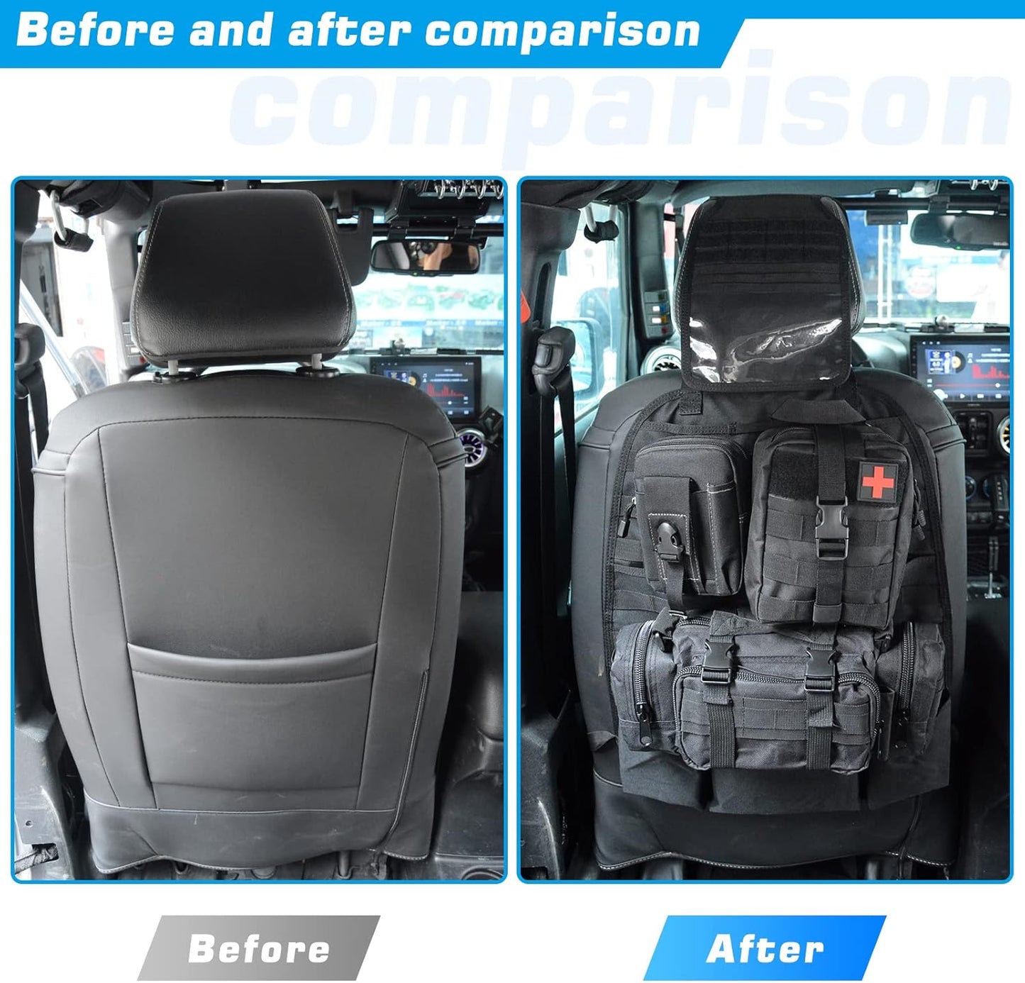 Versatile Tactical Back Seat Organizer with 3 Removable Pouches for Any Vehicle