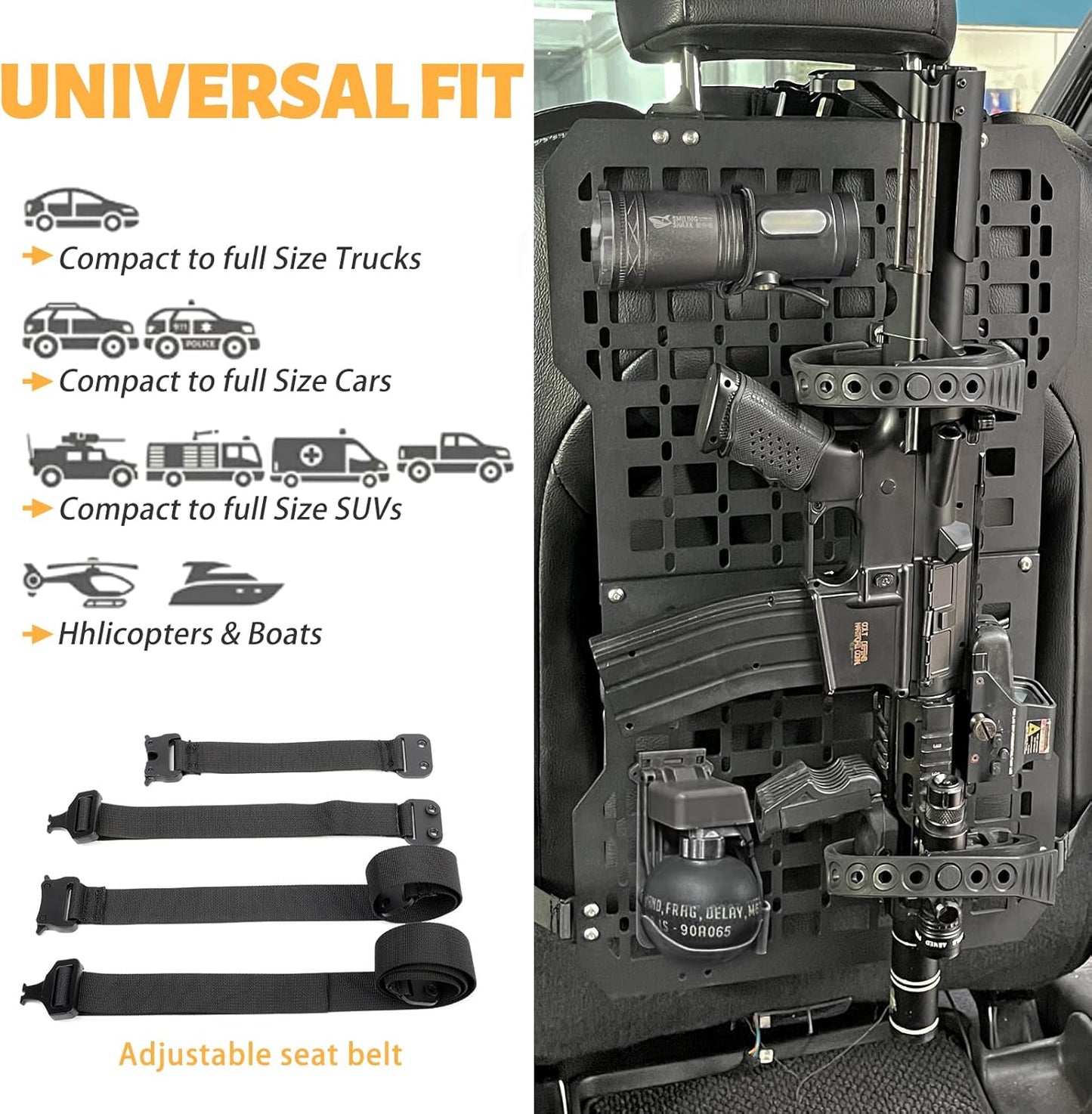 Truck Gun Rack Molle Seat Back Organizer Gun Holder Molle Panel for Vehicles Tactical Truck Mount Panels