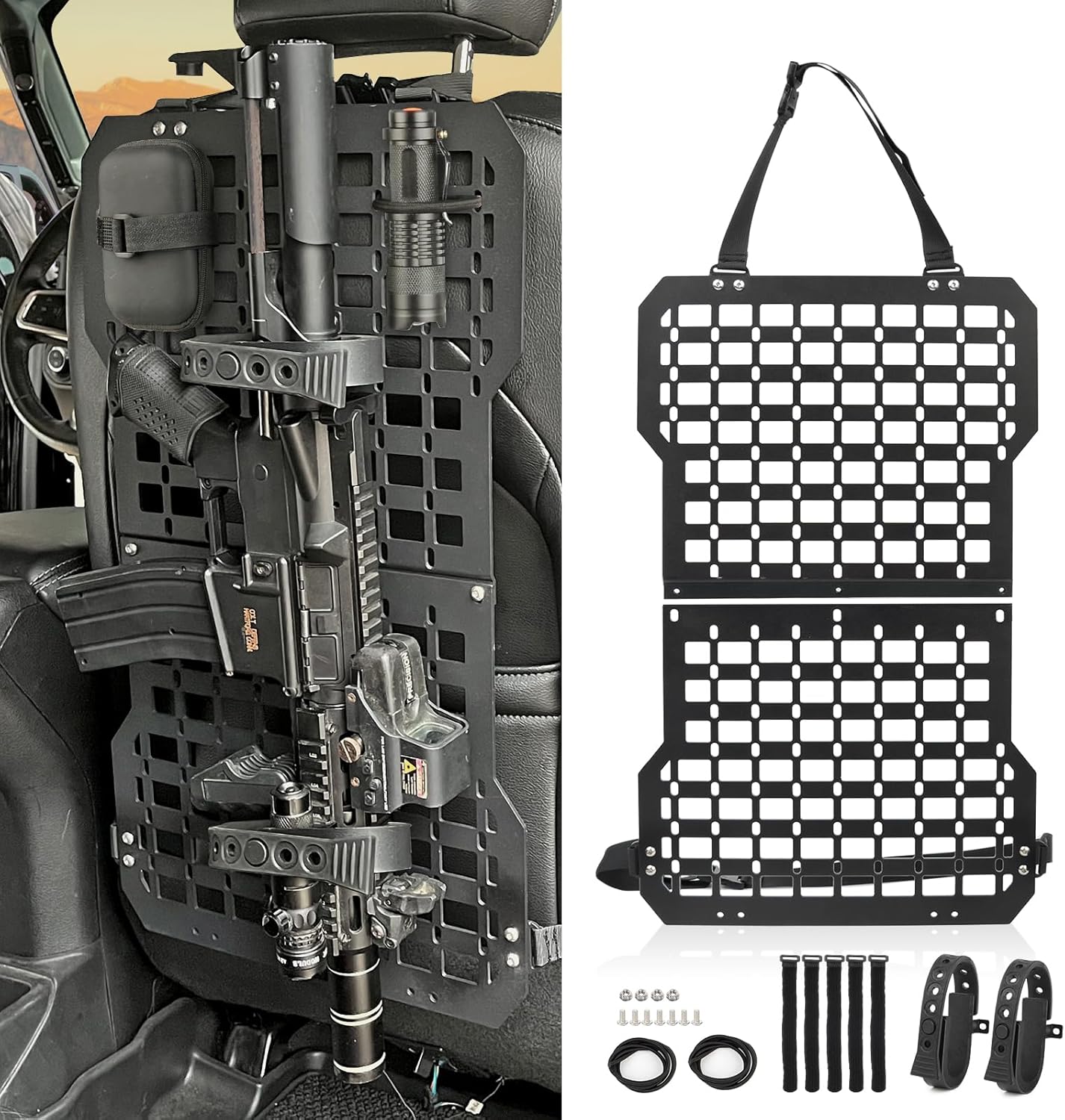 Truck Gun Rack Molle Seat Back Organizer Gun Holder Molle Panel for Vehicles Tactical Truck Mount Panels