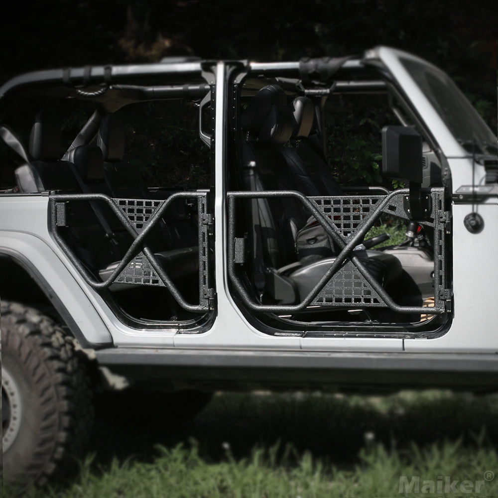 Durable Tube Doors for 2018-2024 Jeep Wrangler JL, JLU & Gladiator JT 4XE: Safari-Style Half Doors with Integrated Side View Mirror for Off-Road Adventures