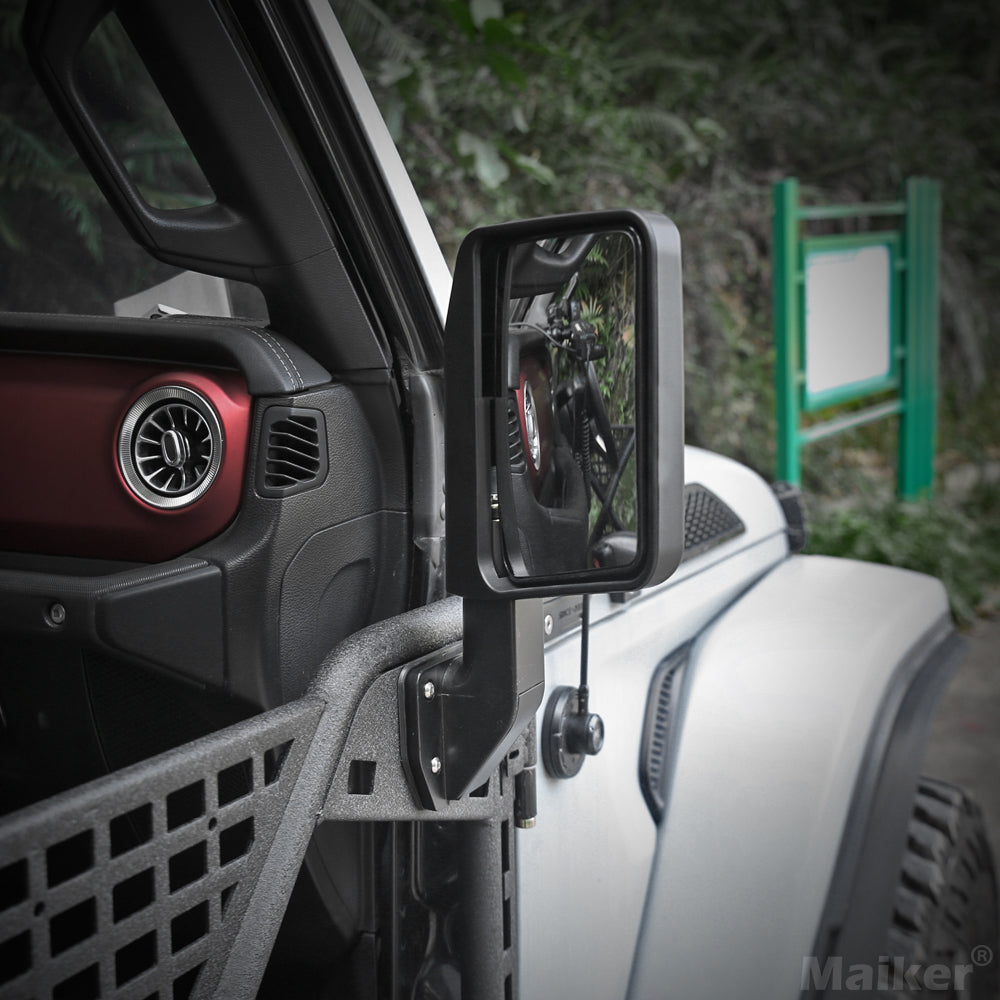 Durable Tube Doors for 2018-2024 Jeep Wrangler JL, JLU & Gladiator JT 4XE: Safari-Style Half Doors with Integrated Side View Mirror for Off-Road Adventures