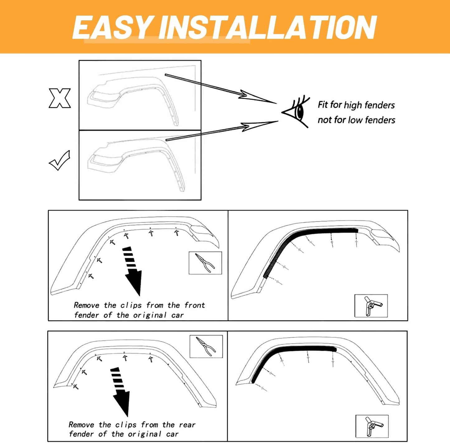 Rear Fender Flares Compatible with 2020-2023 Jeep Wrangler Gladiator JT Mojave & Rubicon, Off-Road Wheel Flares Liner 4 PCS