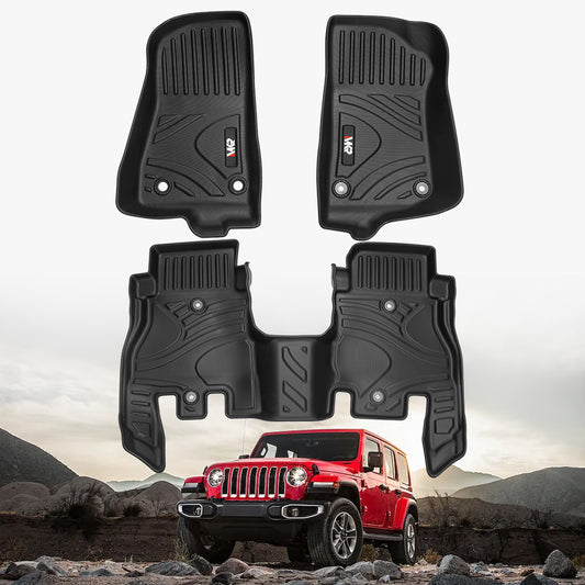 Floor Mats for Jeep Wrangler JL 2018-2025 Unlimited 4 Door Only (Not Fit for JK or 4XE) All Weather TPE Custom Fit Car Mats Floor Liners 1st & 2nd Row, Black