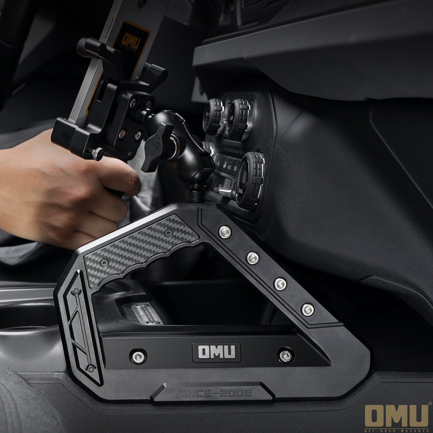 OMU Genesis Series Aluminum Center Console Grab Handle With Phone Holder For Ford Bronco